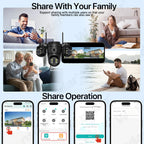Caméra de Surveillance Extérieure WONSDAR WiFi à Trois Objectifs et Trois Écrans – Suivi Automatique, Vision Nocturne Couleur, Audio Bidirectionnel et IP66