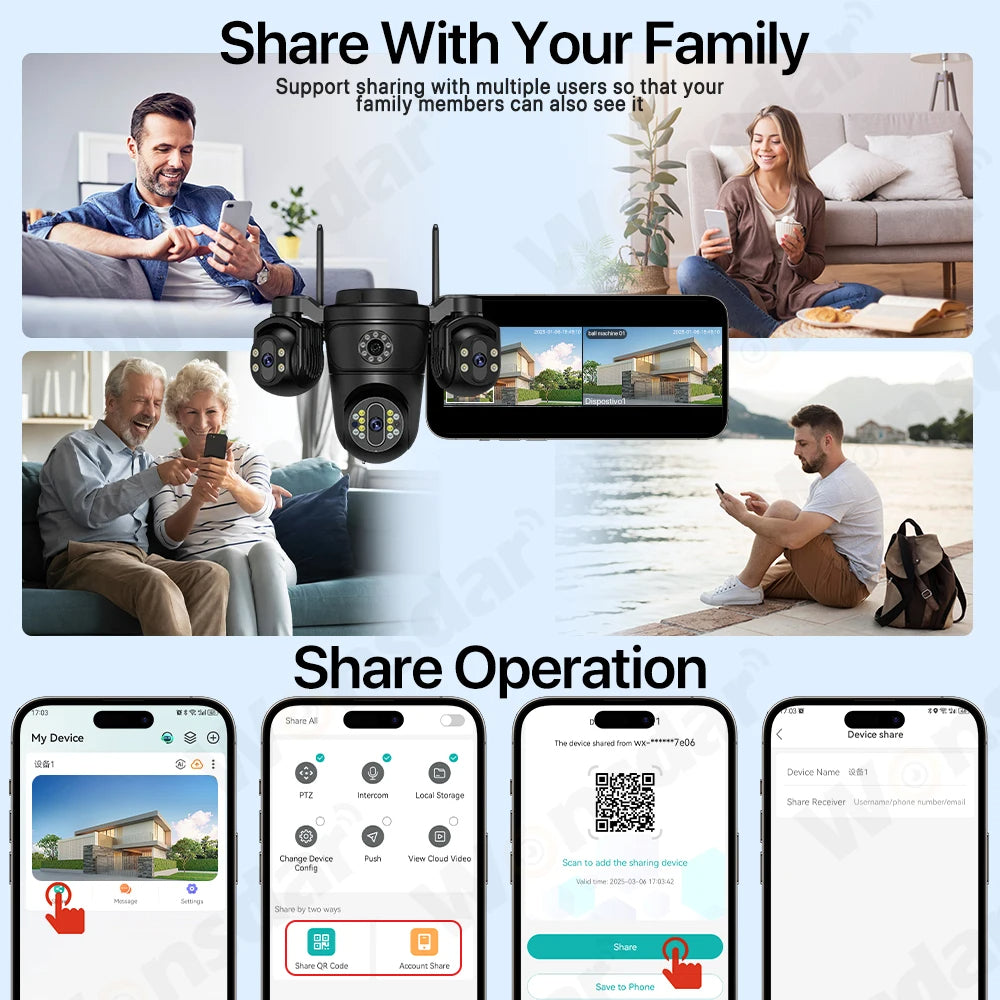 Caméra de Surveillance Extérieure WONSDAR WiFi à Trois Objectifs et Trois Écrans – Suivi Automatique, Vision Nocturne Couleur, Audio Bidirectionnel et IP66