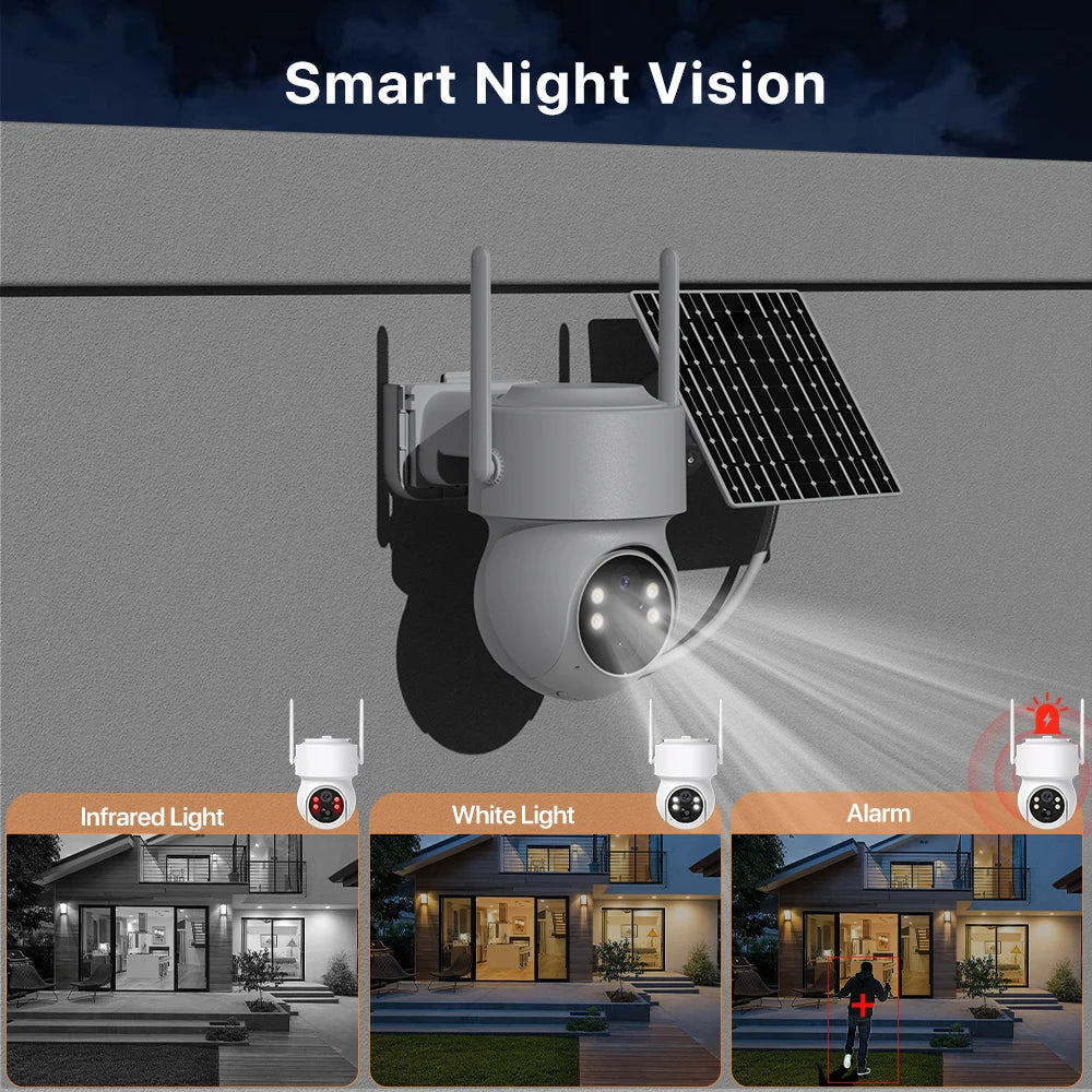 Caméra de Surveillance Extérieure Solaire WiFi PTZ avec Batterie Intégrée – HD, Vision Nocturne Infrarouge, Détection et Contrôle à Distance iCSee
