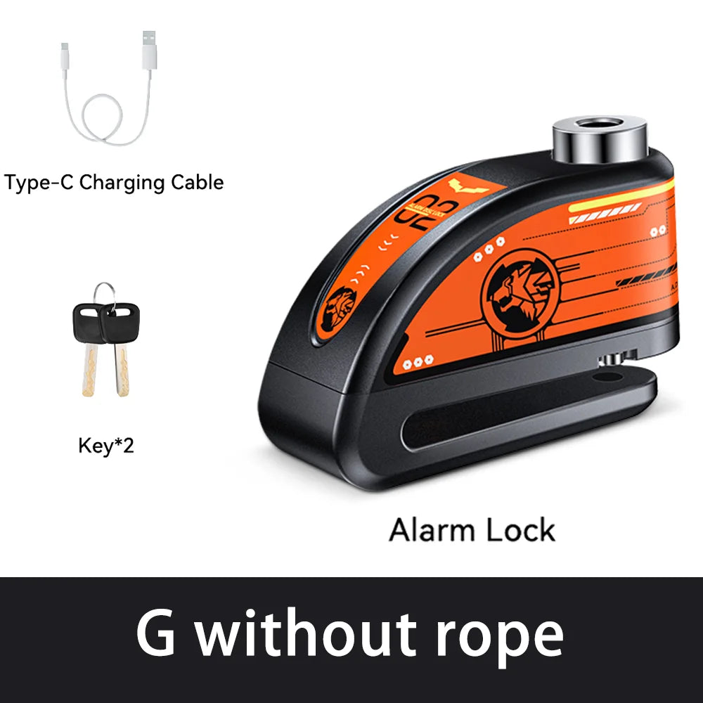 Rockbye Antivol à Disque avec Alarme 120 dB Rechargeable – Bloque-Disque Étanche pour Moto, Scooter et Vélo avec Câble de Sécurité