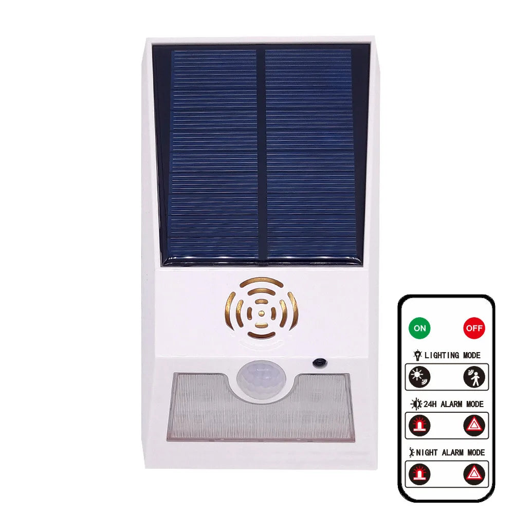 Alarme Solaire Extérieure avec Détecteur de Mouvement PIR et Sirène 129 dB – Lampe de Sécurité Multifonction avec Télécommande