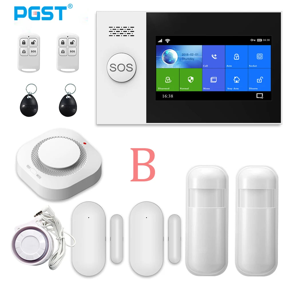 PGST PG107 – Sistema de alarma Maison Connecté Tuya con pantalla táctil 4,3", WiFi y GSM, detectores de movimiento y humo