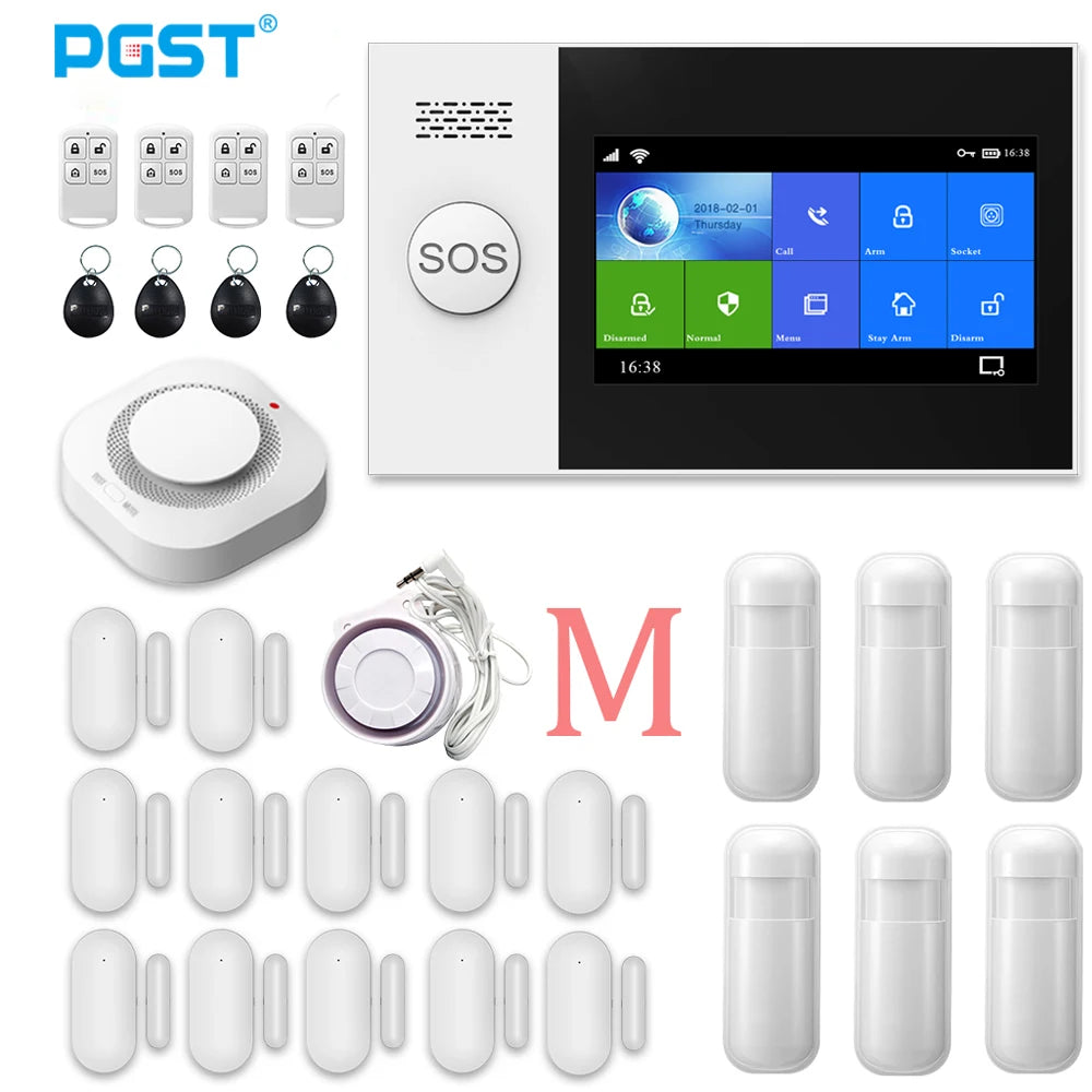 PGST PG107 – Maison Connected Tuya-Alarmsystem mit 4,3-Zoll-Touchscreen, WLAN und GSM, Bewegungs- und Rauchdetektoren