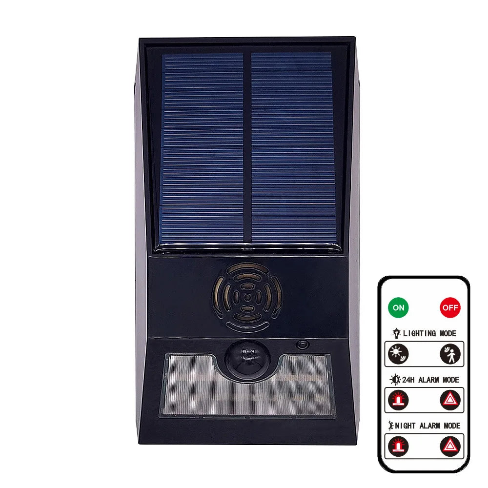 Alarma solar exterior con detector de movimiento PIR y Sirène 129 dB – Lámpara de seguridad multifunción con comando de teléfono 