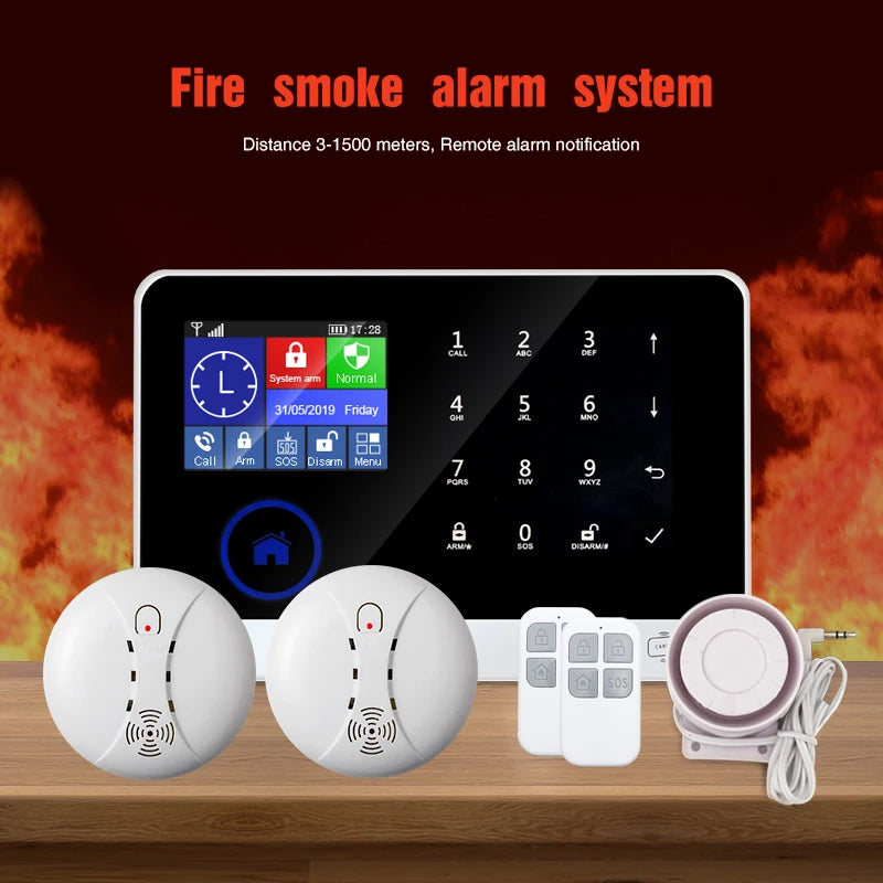 New Landing 6600 – Sistema de alarma Maison Sans Fil WiFi y GSM con pantalla táctil, detector de humos y sensores de seguridad