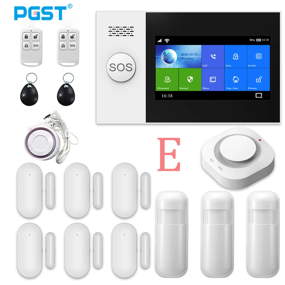 PGST PG107 – Sistema de alarma Maison Connecté Tuya con pantalla táctil 4,3", WiFi y GSM, detectores de movimiento y humo