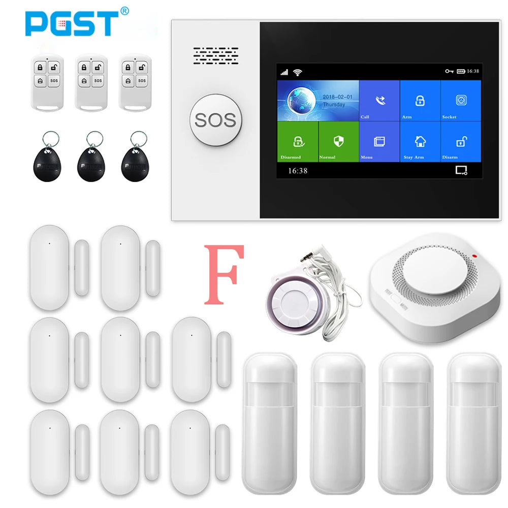 PGST PG107 – Sistema de alarma Maison Connecté Tuya con pantalla táctil 4,3", WiFi y GSM, detectores de movimiento y humo