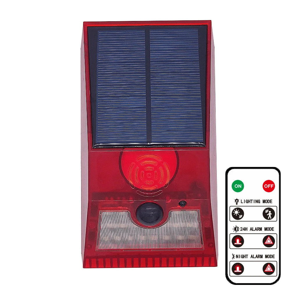 Alarme Solaire Extérieure avec Détecteur de Mouvement PIR et Sirène 129 dB – Lampe de Sécurité Multifonction avec Télécommande