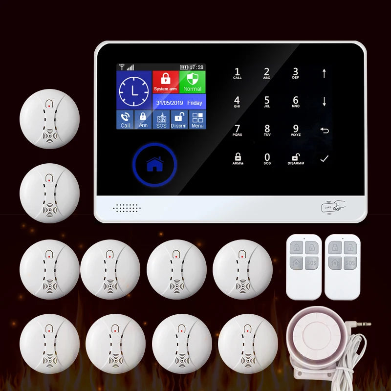 New Landing 6600 – Sistema de alarma Maison Sans Fil WiFi y GSM con pantalla táctil, detector de humos y sensores de seguridad