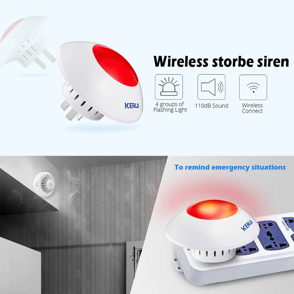 KERUI J009 Sirène d’Alarme Sans Fil 433MHz avec Flash Rouge – Sirène Puissante 110 dB pour Système de Sécurité Maison