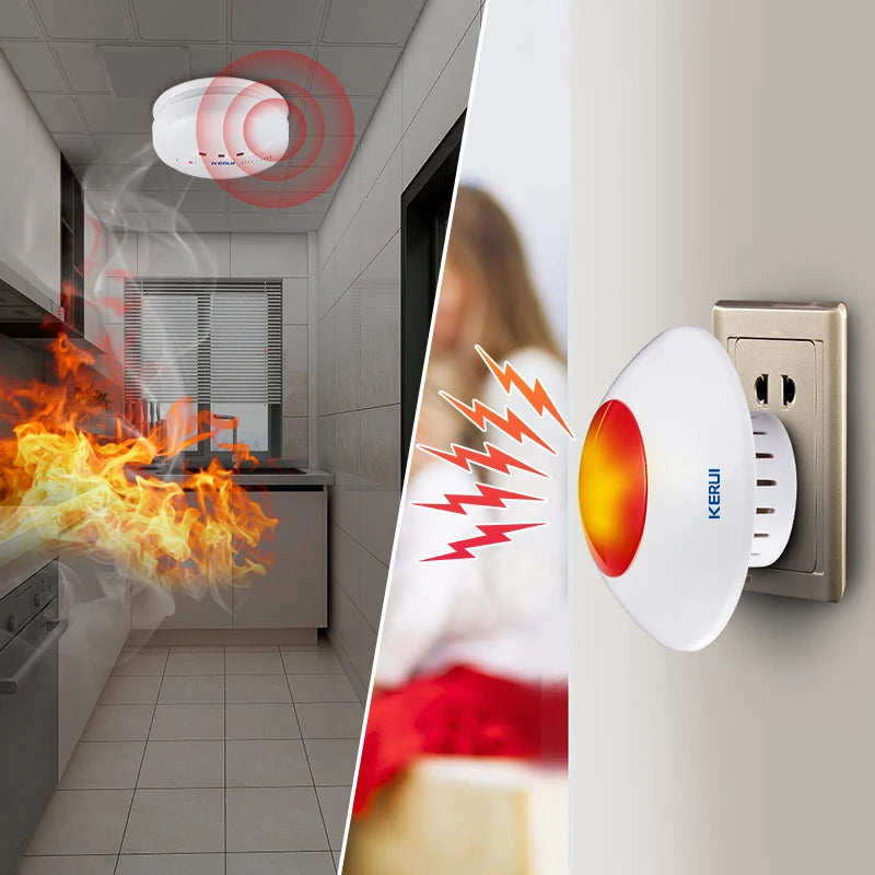 Sirène Intérieure Sans Fil KERUI J009 110 dB con Flash Stroboscopique – Alarme Puissante pour Maison et Commerce 