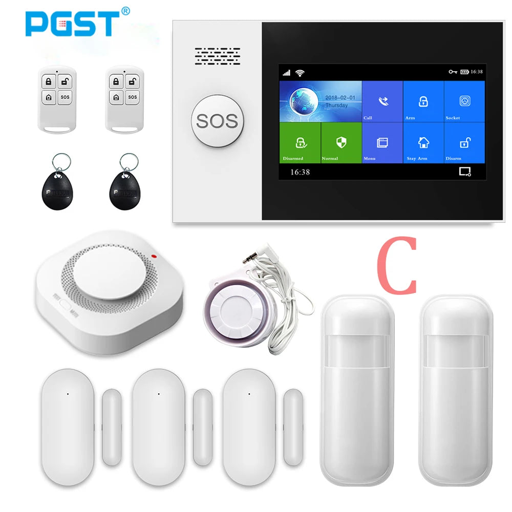 PGST PG107 – Maison Connected Tuya-Alarmsystem mit 4,3-Zoll-Touchscreen, WLAN und GSM, Bewegungs- und Rauchdetektoren
