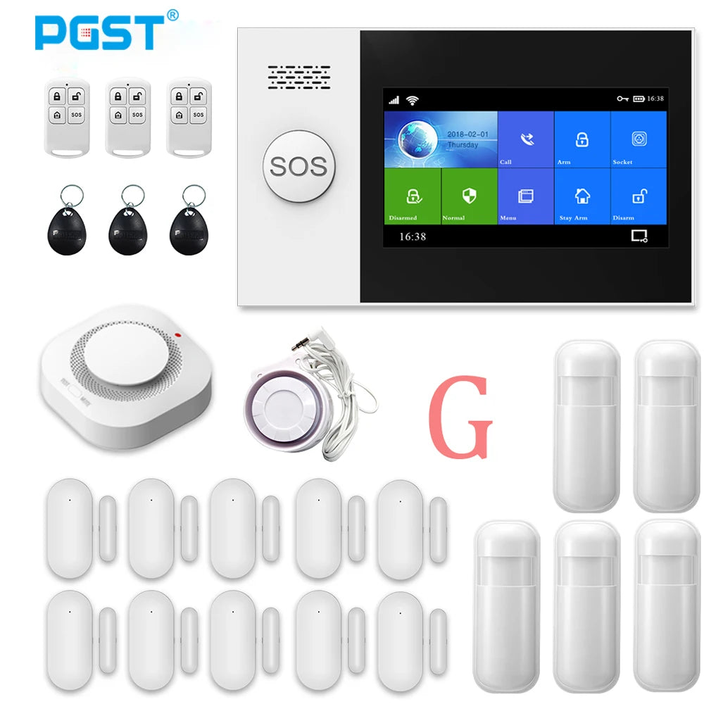 PGST PG107 – Sistema de alarma Maison Connecté Tuya con pantalla táctil 4,3", WiFi y GSM, detectores de movimiento y humo