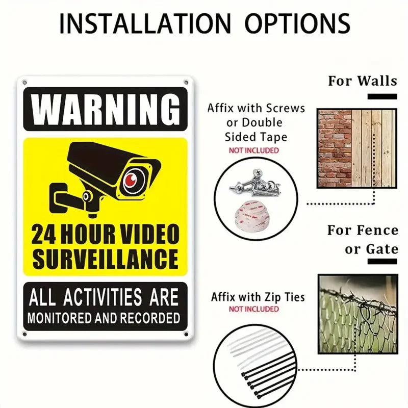 Panneau Alerte Vidéosurveillance 24h en Aluminium 30 x 20 cm – Plaque Sécurité CCTV Murale Style Vintage