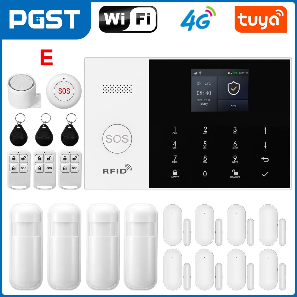 Sistema de alarma GSM Tuya PGST PG-105 con control por aplicación – Kit de seguridad conectado con detectores PIR y captadores de puerta/ventana para casa, garaje, oficina y boutique