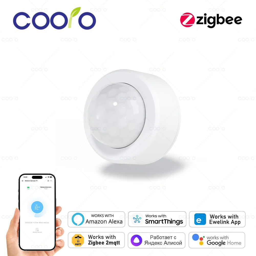 Mini detector de movimiento Zigbee PIR - Captador infrarrojo compacto Compatible con Alexa, Google Home y Zigbee2MQTT (Passera requerida)
