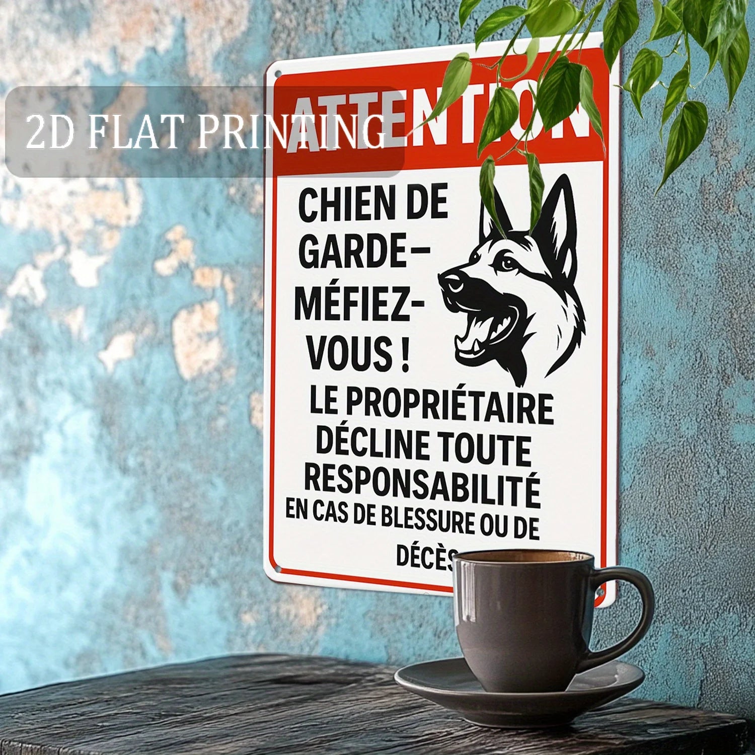Panneau Métal Vintage “Chien de Garde – Accès Interdit” Bilingue – Plaque Sécurité Humoristique en Aluminium pour Intérieur et Extérieur