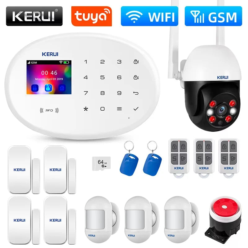 Système d’Alarme Maison KERUI W202 WiFi GSM – Kit de Sécurité Connecté Tuya avec Détecteur de Mouvement et Capteur d’Ouverture Compatible Alexa