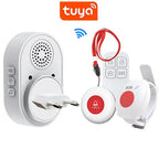 TOPVICO Botón SOS WiFi para personas mayores - Botón de pánico inteligente con alerta en teléfono inteligente, LED e hijo, compatible con Tuya, Alexa y Google Home 