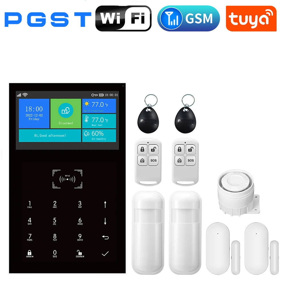 PGST Sistema de alarma GSM Tuya Sans Fil – Central de seguridad conectada con detector de movimiento PIR y comando telefónico para casas, boutiques y almacenes