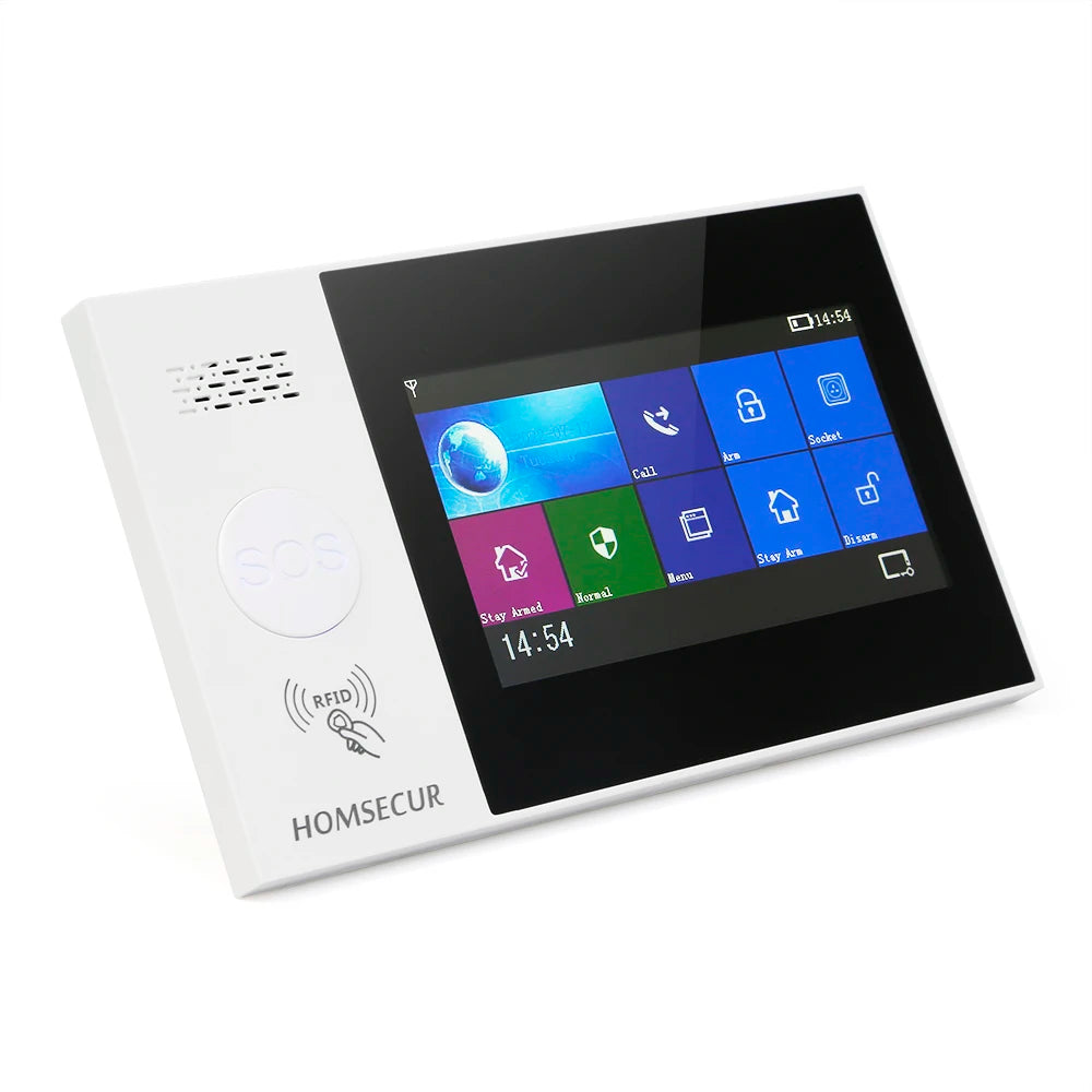 HOMSECUR LD04-4G (PG107) – Central de alarma Casa conectada WiFi y 4G/2G con pantalla táctil, RFID, Sirène Intégrée y alertas SMS 