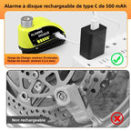 Rockbye Antivol à Disque avec Alarme 120 dB Rechargeable – Bloque-Disque Étanche pour Moto, Scooter et Vélo avec Câble de Sécurité