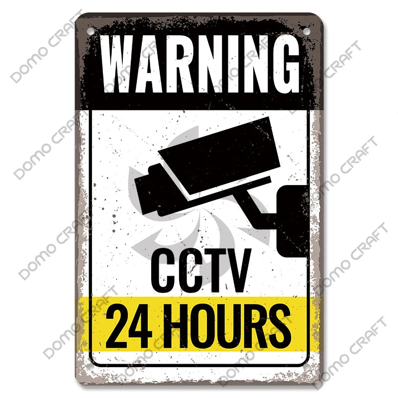 Panneau Avertissement CCTV Vintage en Métal 20x30 cm – Plaque Sécurité Vidéosurveillance 24h pour Mur, Boutique et Maison