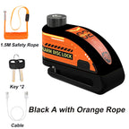 Wiederaufladbarer Anti-Volumen-Alarm für Motorräder und Fahrräder – Blockiert 110 dB mit Sicherheitskabel und USB-C-Aufladung 