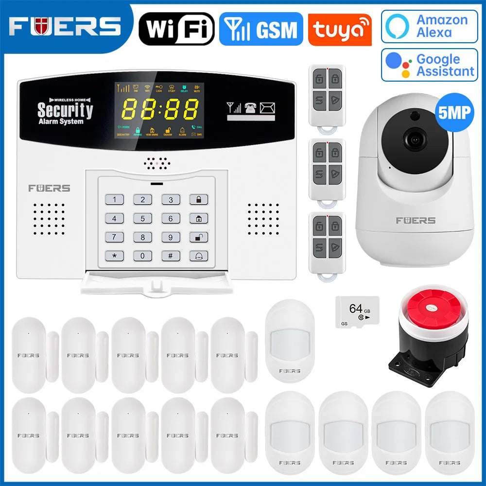 FUERS W210 – Système d’Alarme Maison Connecté Tuya WiFi & GSM avec Écran LCD Couleur, Kit Sécurité Sans Fil et Caméra IP 3MP