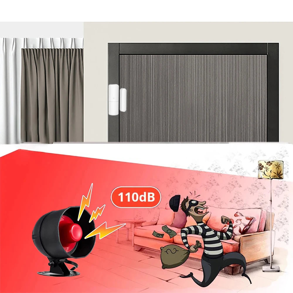 ONENUO 105W – Sirène Extérieure Sans Fil 433 MHz 110 dB con Flash, Étanche, para sistemas de alarma Maison Tuya WiFi y GSM