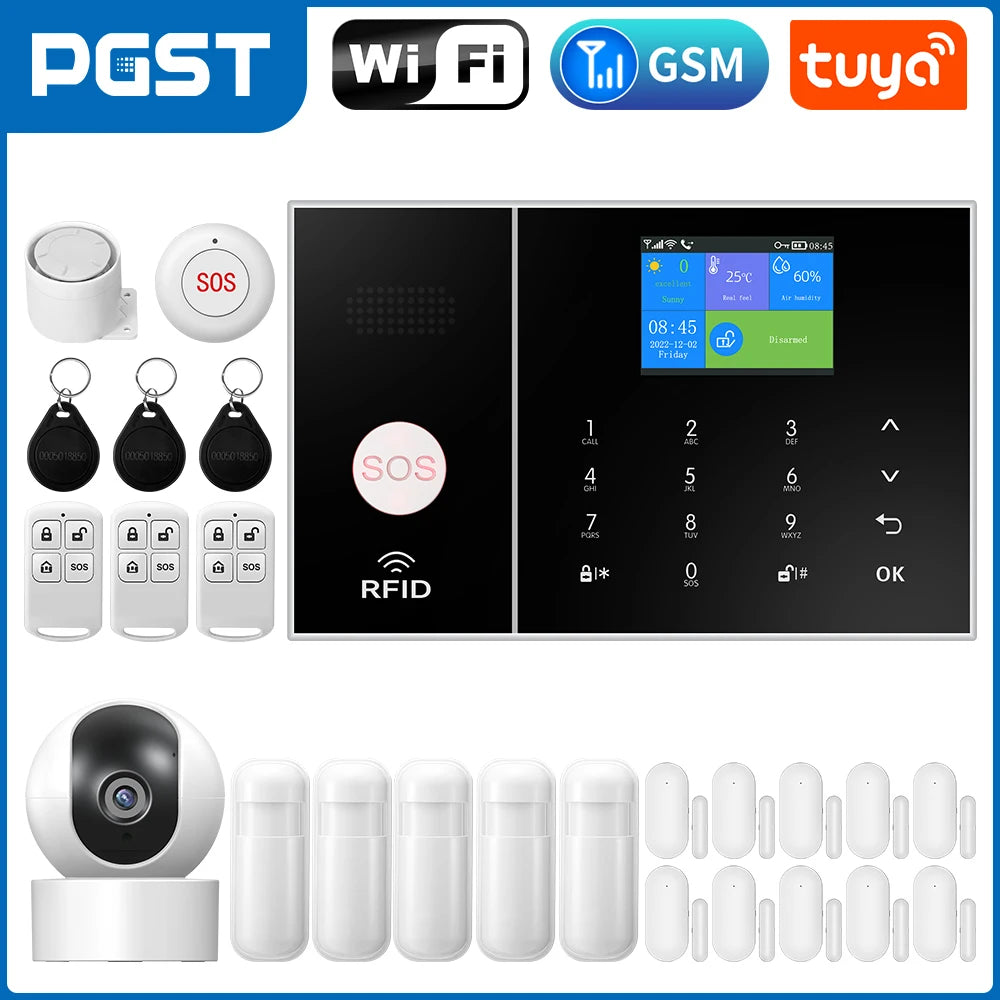 Sistema de alarma Maison Connecté PGST WiFi + GSM con captadores de puerta y movimiento – Central inteligente compatible con Tuya, Alexa y aplicaciones móviles