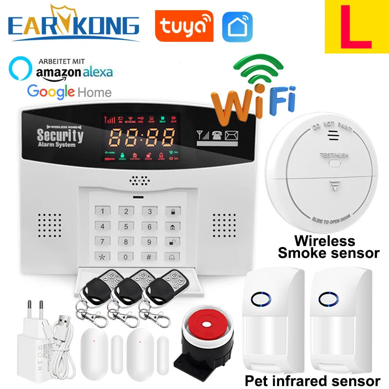 Earykong ER-TW99C – Hausalarmsystem mit WiFi- und GSM-Verbindung, Farbbildschirm, integrierter Sirene, Sonnenfunktion und Sans-Fil-Detektoren