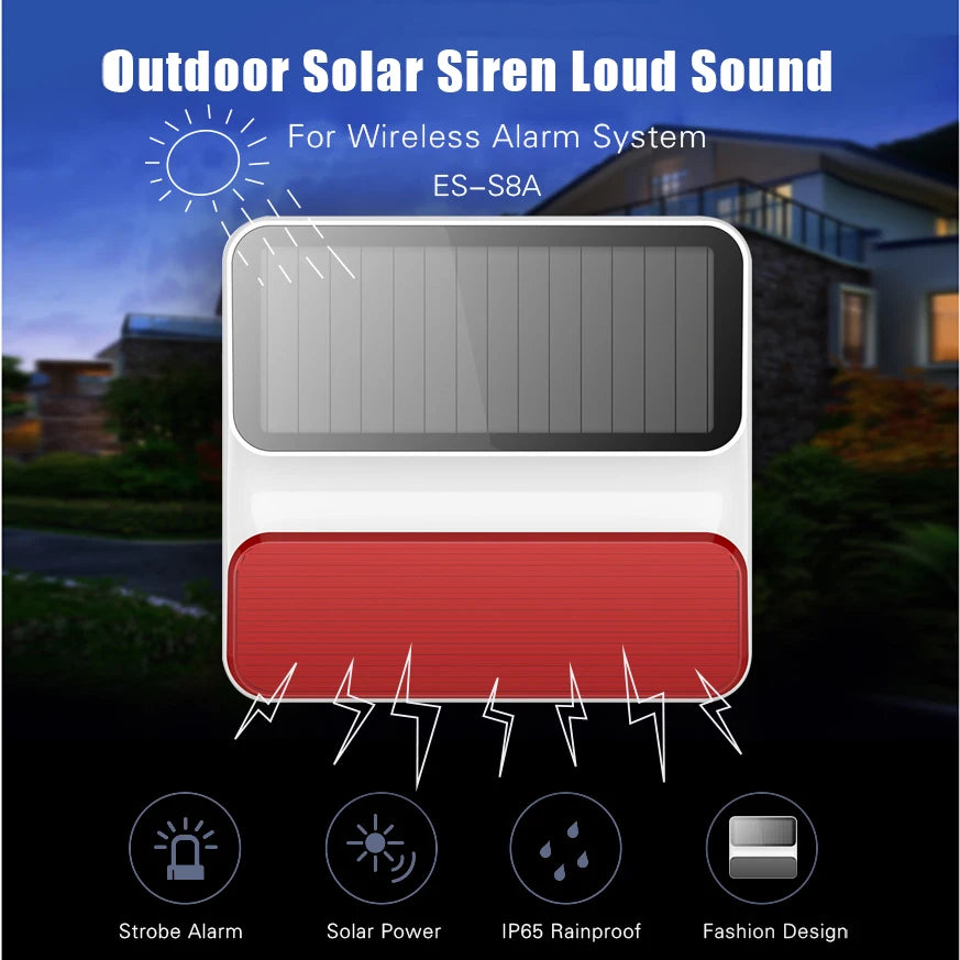 eTiger ES-S8A Sirène Extérieure Solaire Sans Fil – Alarme avec Flash pour Systèmes S4, S3B et S6