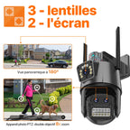 Caméra de Surveillance Wonsdar PTZ WiFi Triple Objectif 6K / Double Écran – Zoom Hybride 8X, Suivi Automatique, Vision Nocturne Couleur, Audio Bidirectionnel