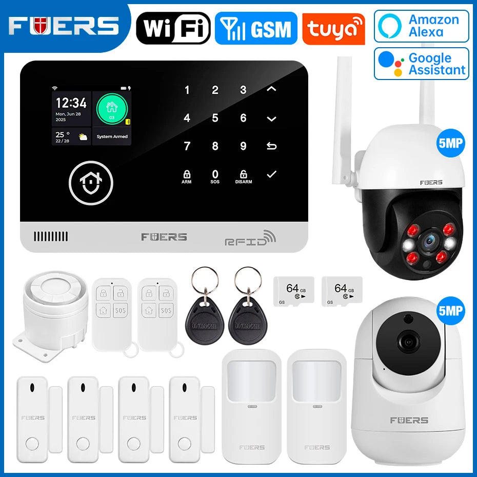 FUERS G03 Sistema de alarma para casa WiFi + GSM – Central antivol con color electrónico, captadores y control vía Tuya Smart, compatible con Alexa