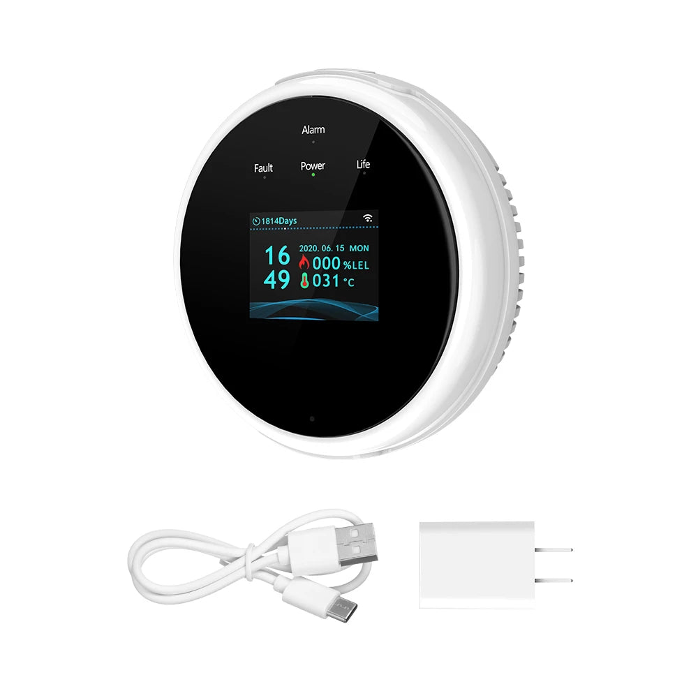 Detecteur de Fuite de Gaz WiFi Connecté Tuya avec Écran et Alarme Vocale – Alarme Gaz Intelligente pour Cuisine, Maison, Camping-Car et RV