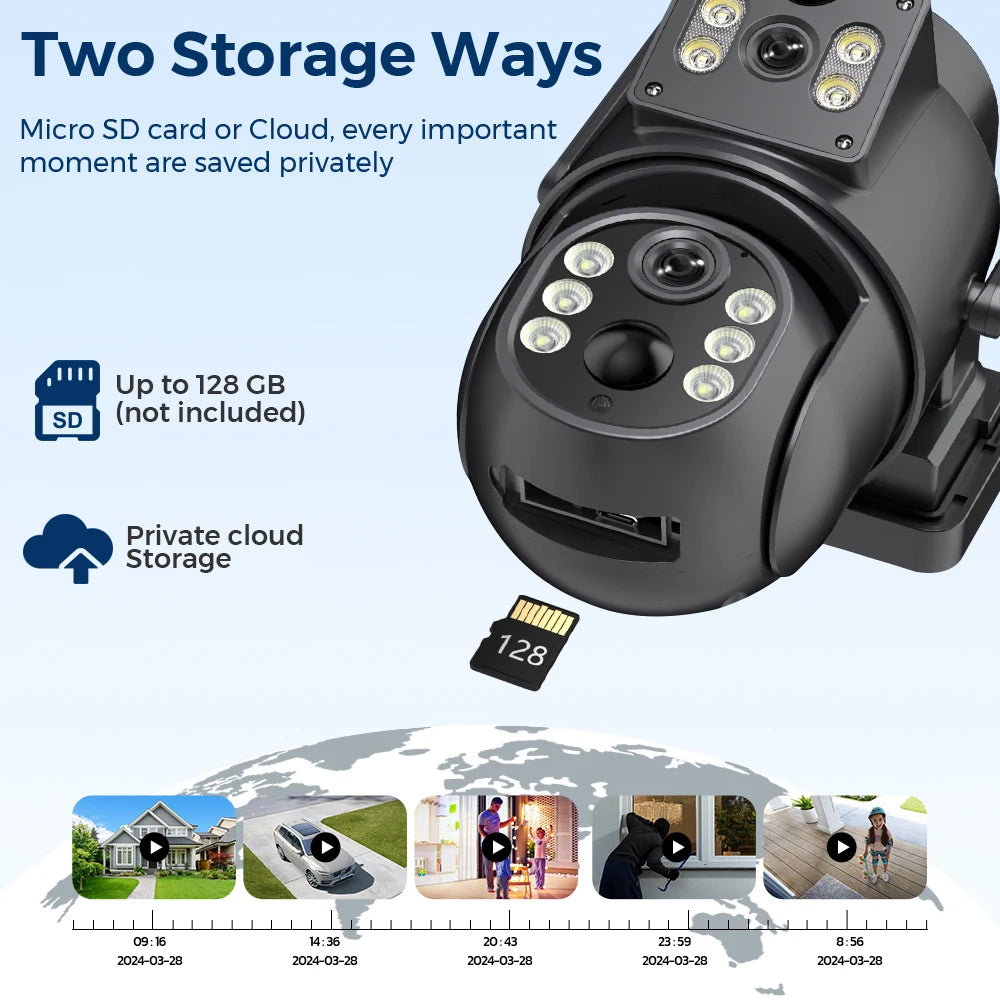 Caméra de Surveillance Solaire ABUNTU 8MP 4K à Double Objectif – Caméra WiFi Extérieure avec Détection Humaine PIR, Audio Bidirectionnel et Double Écran