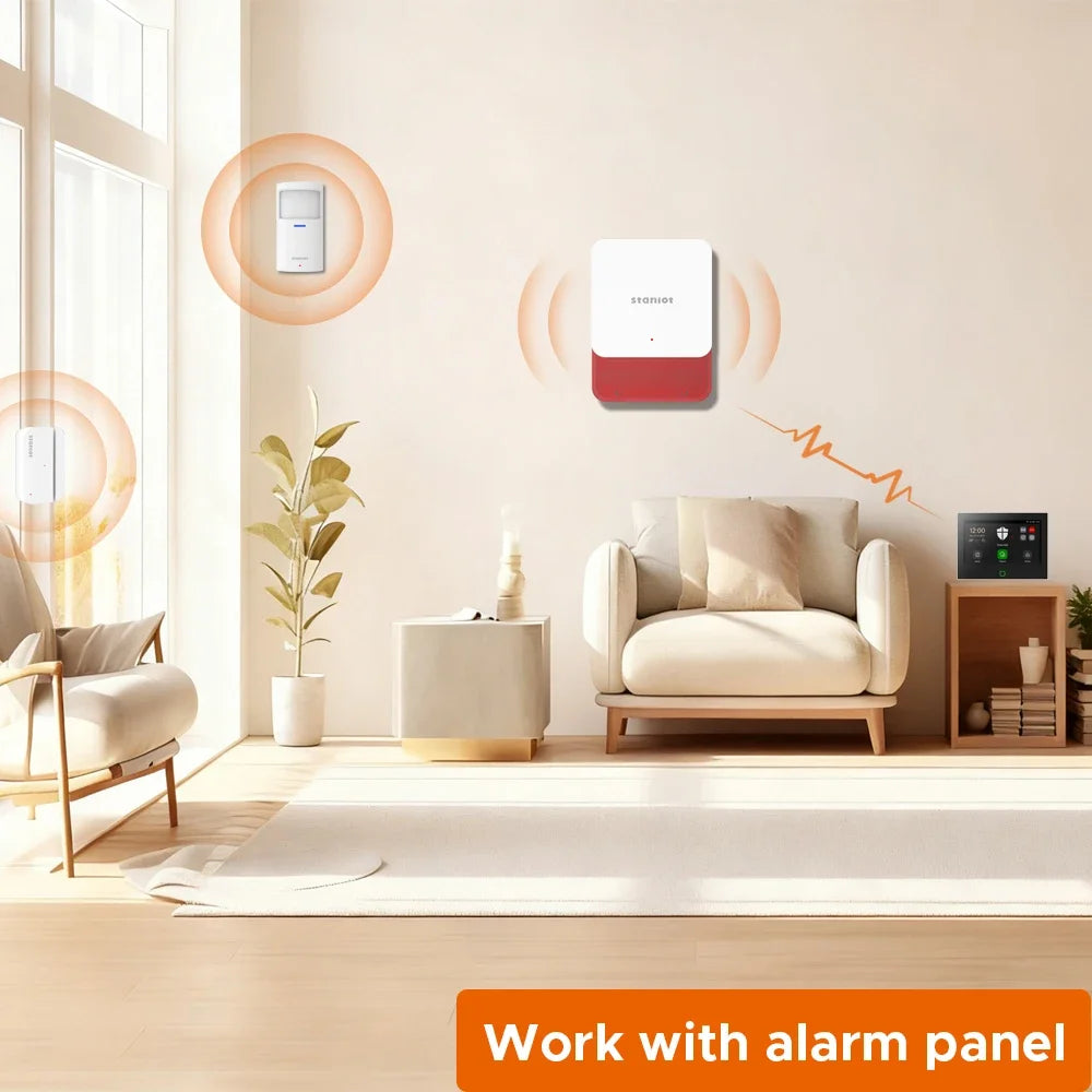 Sirène Stroboscopique Sans Fil LoRa 115 dB Staniot – Portée 500 m, Batería integrada, Alarma interior antisabotaje