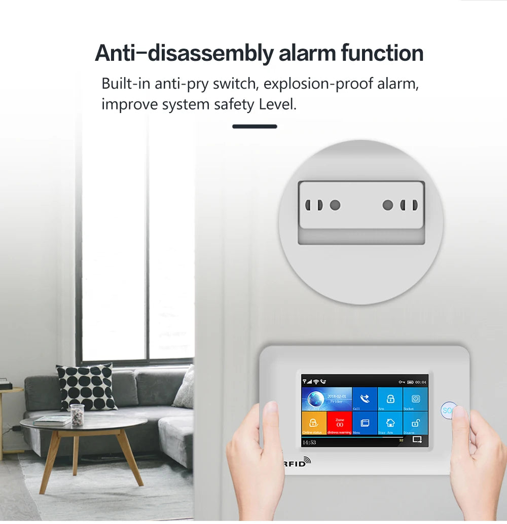 SMARSECUR TY-106 – Sistema de Alarma Casa Conectado WiFi &amp; GSM 2G/4G, Pantalla Táctil 4,3", RFID, Compatible con Tuya, Alexa y Google Assistant 