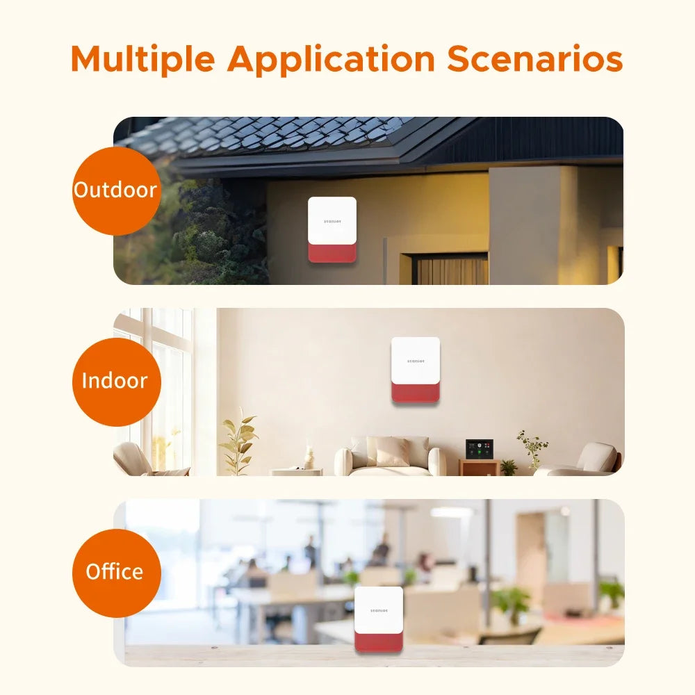 Sirène d’Alarme Sans Fil Staniot WSR120 115 dB avec Flash et Protection Anti-Sabotage – Sécurité Puissante pour Maison et Local