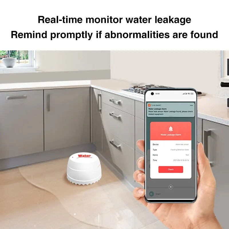 Détecteur de Fuite d’Eau Zigbee Tuya – Capteur d’Inondation Connecté avec Alarme Locale et Notifications Smart Life