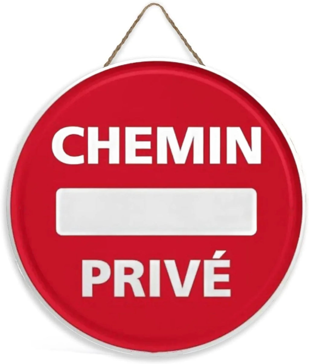 Panneau Rond en Bois “Propriété Privée – Accès Interdit – Vidéosurveillance” – Decoración Murale Seguridad para Cour, Jardin et Allée 