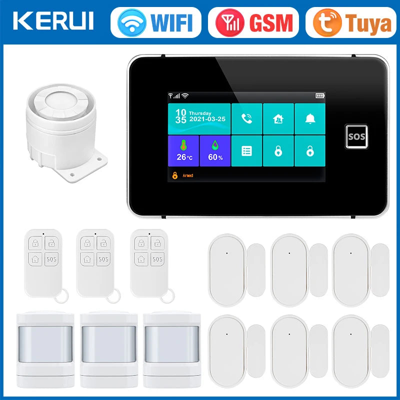 KERUI G60B – Sistema de alarma Maison Connecté Tuya WiFi &amp; GSM con pantalla táctil 4,3", Pantalla de temperatura y humedad
