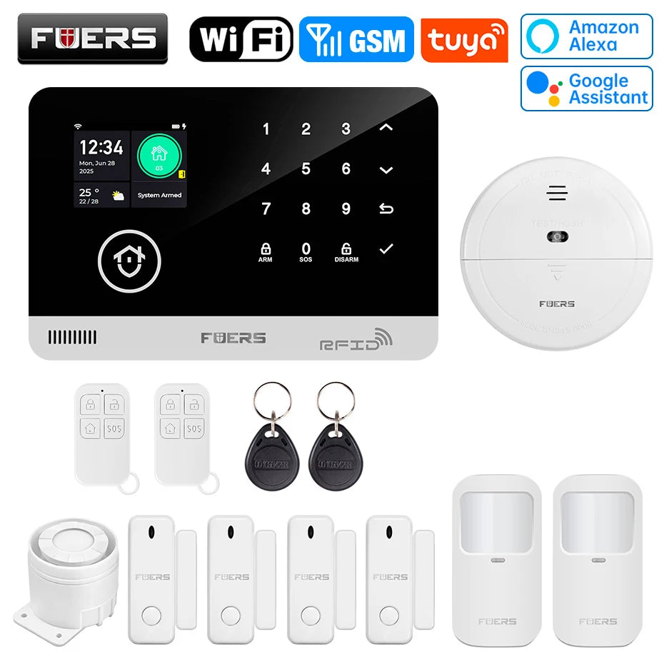 FUERS G03 – Sistema de alarma Maison Connecté Tuya WiFi &amp; GSM, Écran Couleur 2,4", Kit Seguridad Sans Fil con detectores de puerta y movimiento