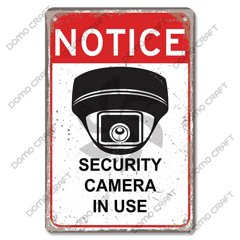 Panneau Avertissement CCTV Vintage en Métal 20x30 cm – Plaque Sécurité Vidéosurveillance 24h pour Mur, Boutique et Maison