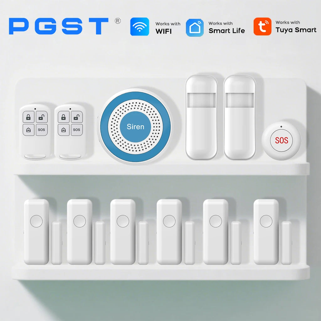 Kit Alarme Maison Sans Fil PGST Tuya WiFi – Sistema de seguridad conectado con Sirène, detectores y control por aplicaciones para casa, oficina y garaje 