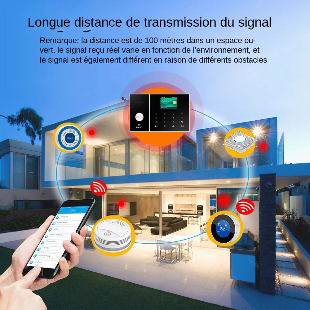 Sistema de alarma Maison Connecté PGST WiFi + GSM con captadores de puerta y movimiento – Central inteligente compatible con Tuya, Alexa y aplicaciones móviles