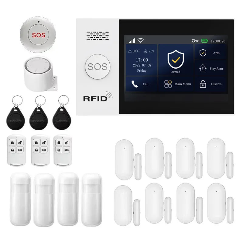 PGST A107S Sistema de alarma de casa WiFi + GSM 2G con pantalla de 4,3" – Compatible con Tuya Smart Life, Alexa y Google Assistant