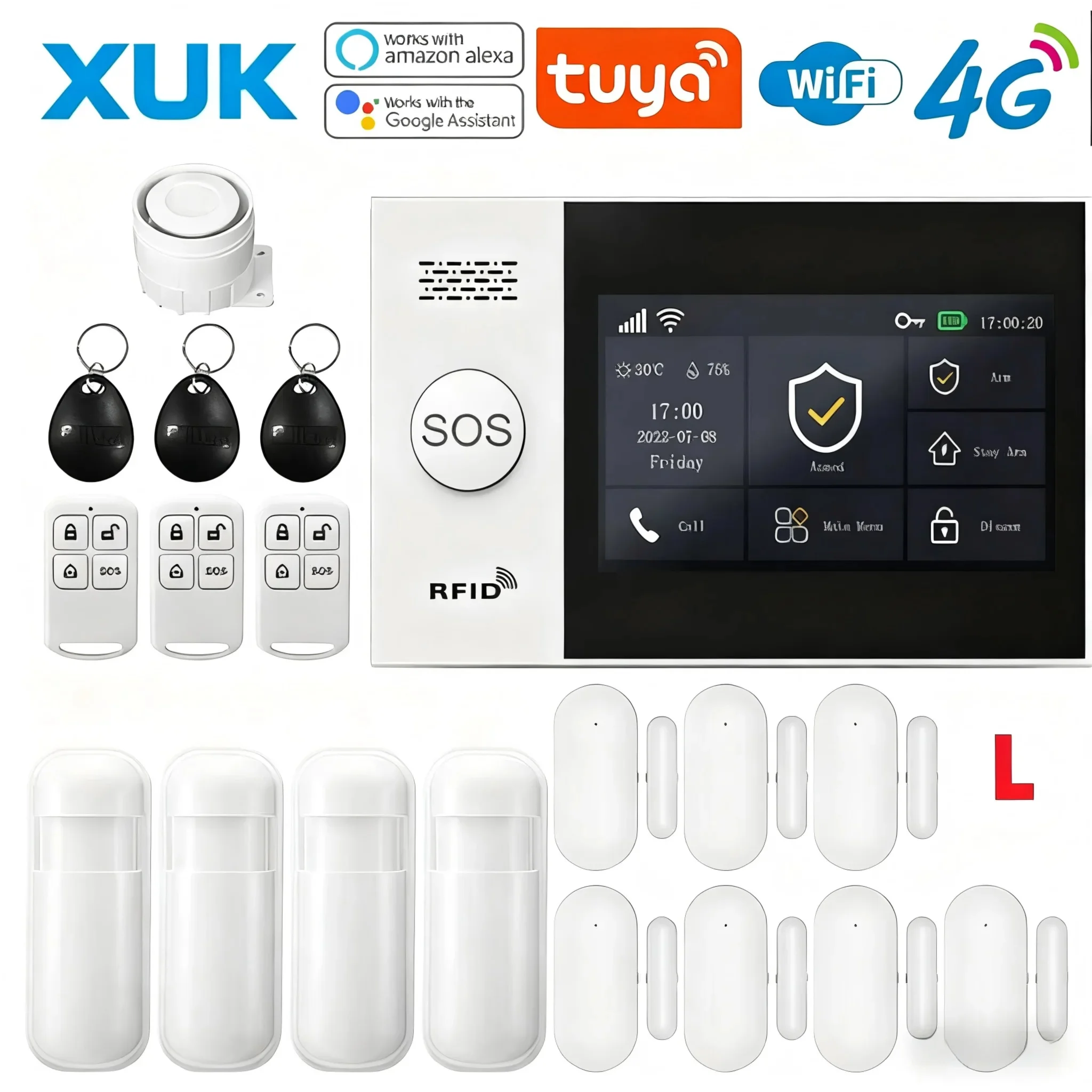 XUK PG-107 – Système d’Alarme Maison Connecté Tuya WiFi & 4G avec Écran Tactile 4,3", Sirène Puissante et Contrôle Intelligent