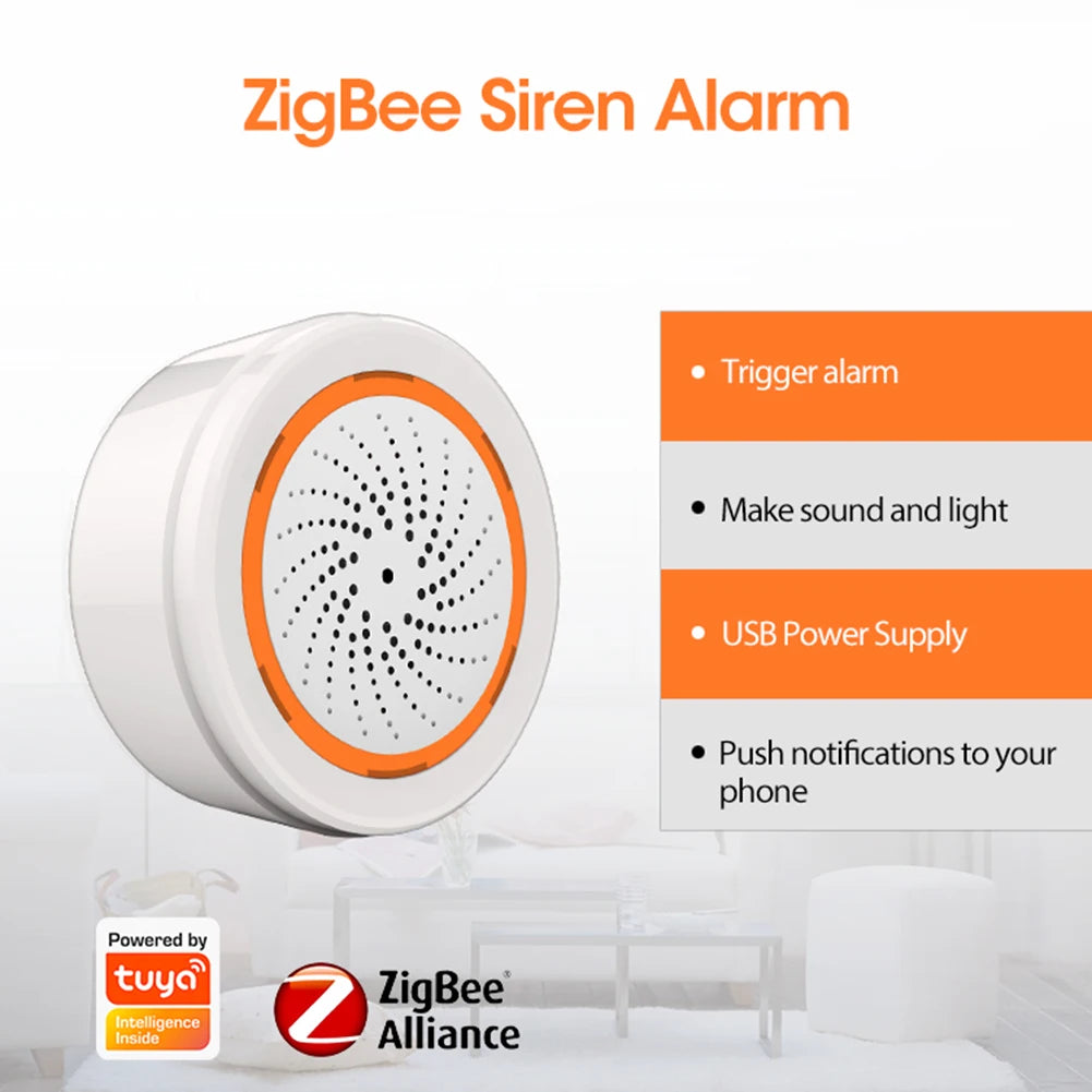 Sirène d'Alarme Intelligente Tuya Zigbee con Alerte Sonore et Lumineuse – Sirène Connectée 90 dB pour Système de Sécurité Maison